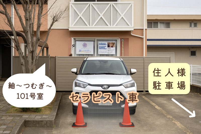 つむぎ専用駐車場は縦列で2台停められます
